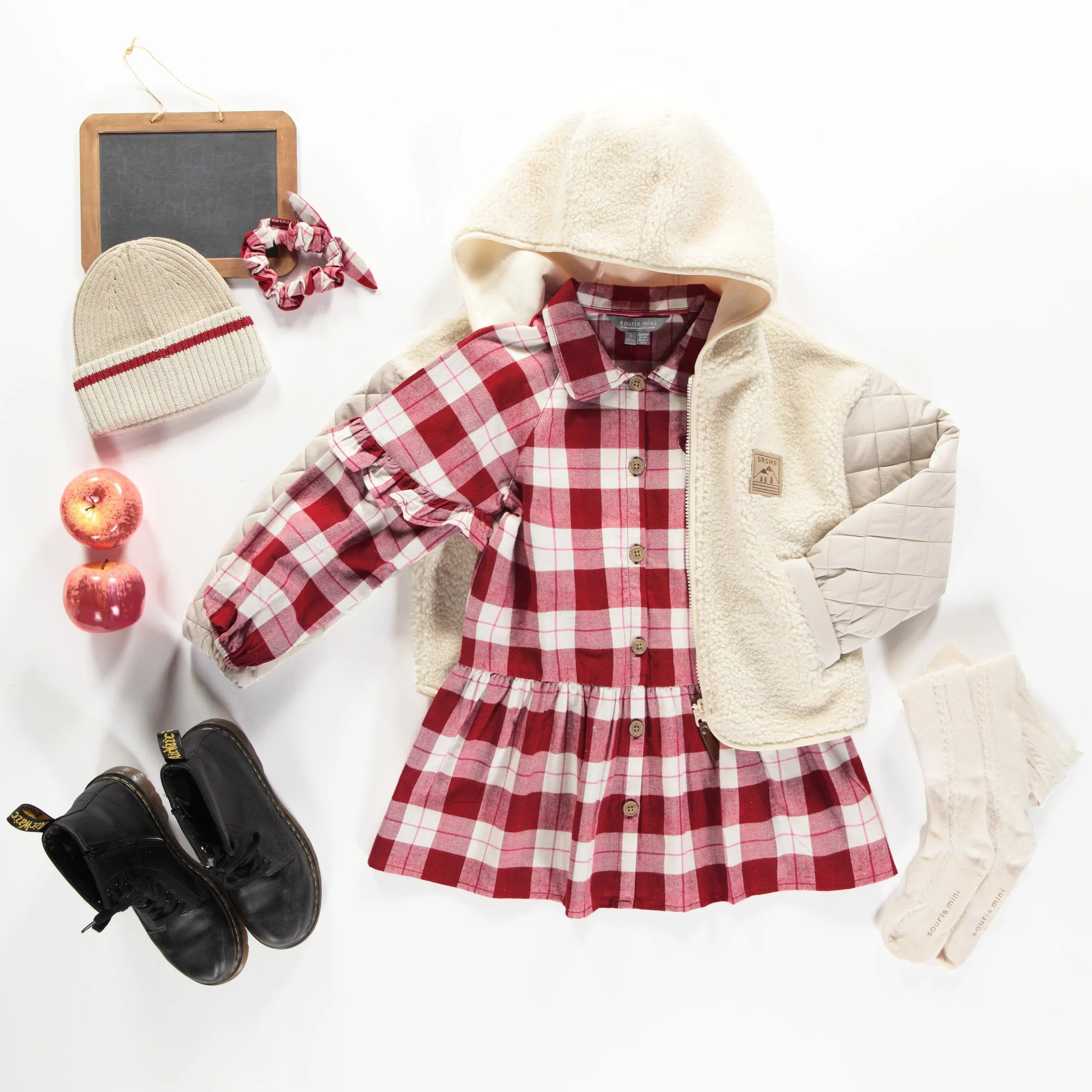 Robe rouge et blanche à carreaux en flanelle, enfant || Red and white plaid pattern dress in flannel, child