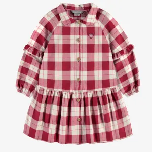 Robe rouge et blanche à carreaux en flanelle, enfant || Red and white plaid pattern dress in flannel, child