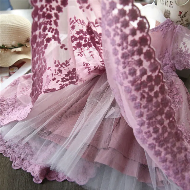 Rose Lace Floral Print Dresses for Girls