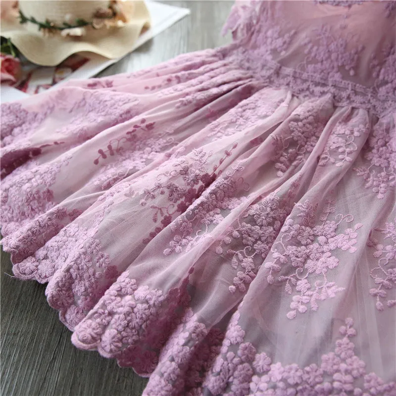 Rose Lace Floral Print Dresses for Girls