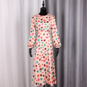 Satin Geometric Print Halter Hollow Retro Woman Dress
