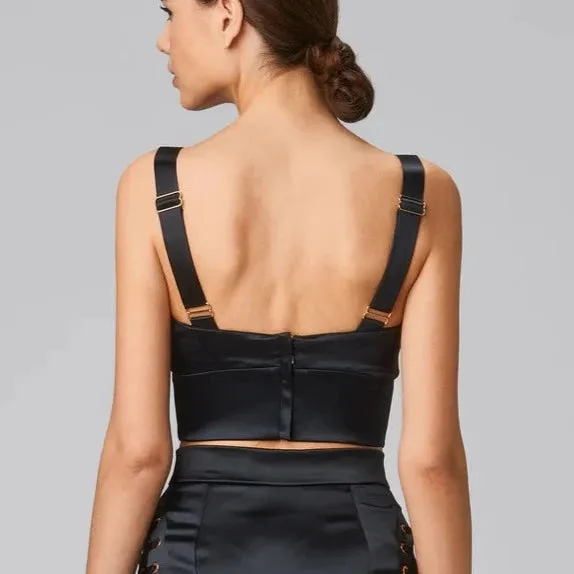 Sculpt Satin Bra Top In Black - Murmur
