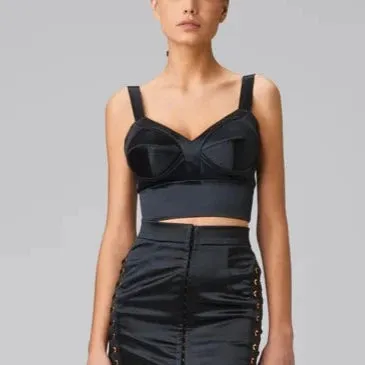 Sculpt Satin Bra Top In Black - Murmur