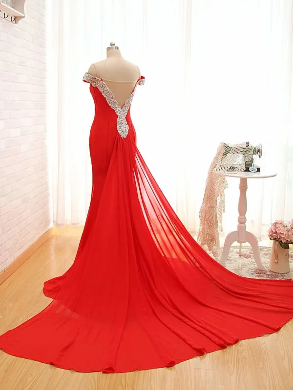 Sexy Off The Shoulder Red Prom Dress,Mermaid Red Evening Dress
