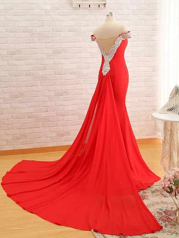 Sexy Off The Shoulder Red Prom Dress,Mermaid Red Evening Dress