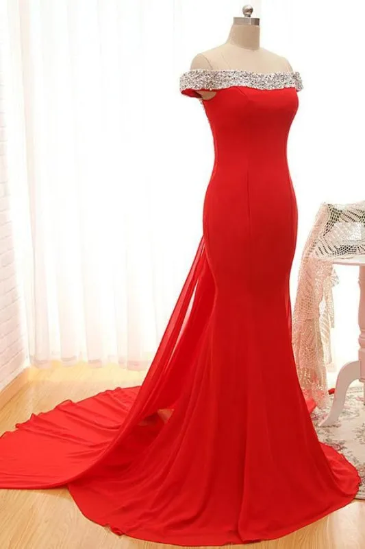 Sexy Off The Shoulder Red Prom Dress,Mermaid Red Evening Dress