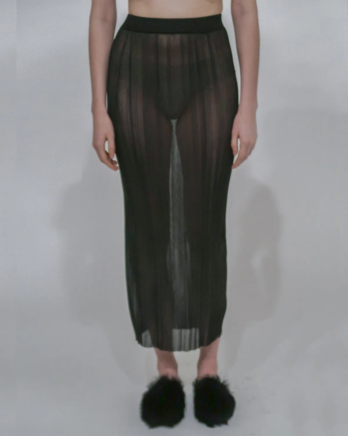 SHEER PLISSE MAXI SKIRT
