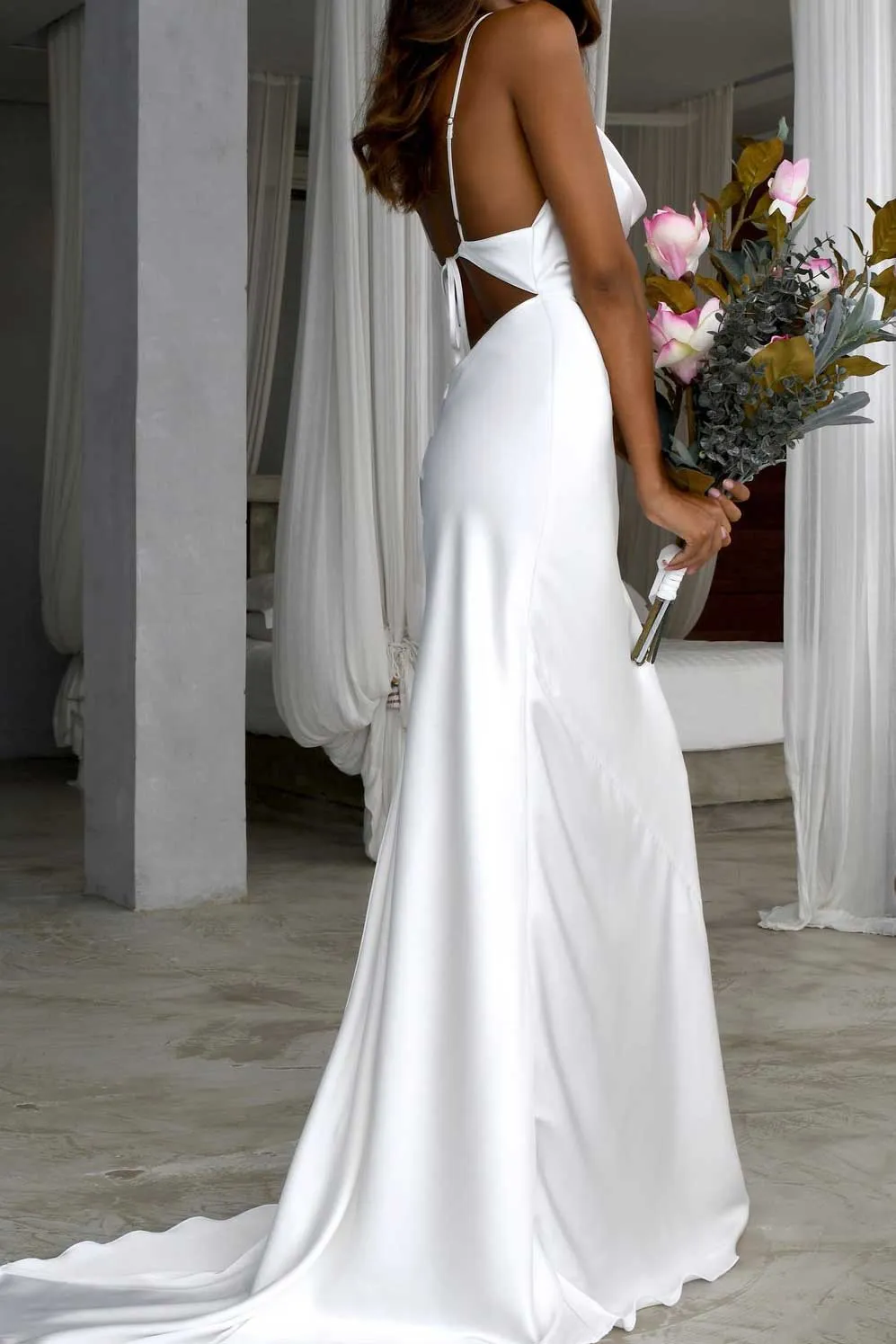 Silky Satin Slim Destination Wedding Dress ET3030