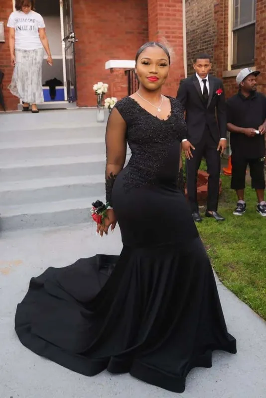Simple Long Sleeves Floor Length Prom Dresses with Court Train
