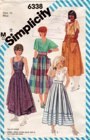 Simplicity 6338 Womens Full Gathered or Pleated Skirt 1980s Vintage Sewing Pattern Size 10 Waist 25 inches