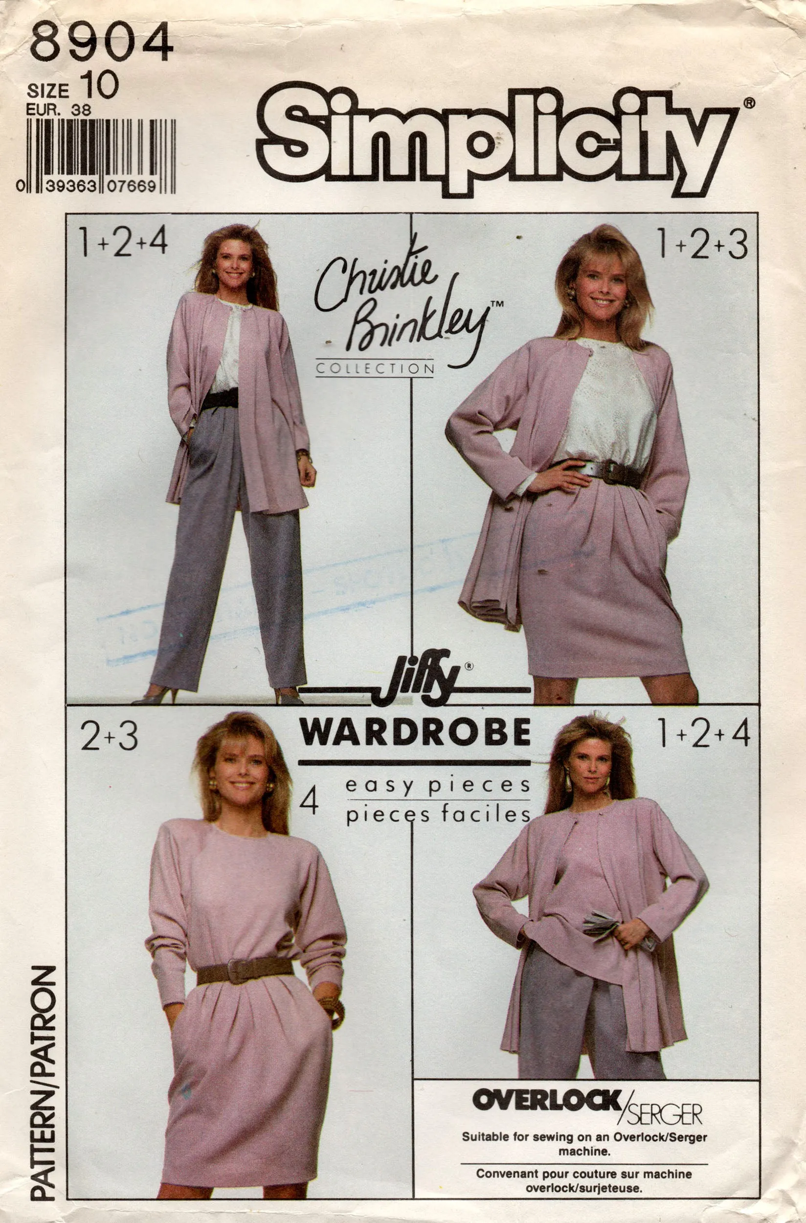 Simplicity 8904 CHRISTIE BRINKLEY Womens Jiffy Capsule Wardrobe 1980s Vintage Sewing Pattern Size 10 UNCUT Factory Folded