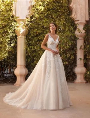 Size 14 Demetrios 1084 Ivory/Sheer/Nude/Natural Gown