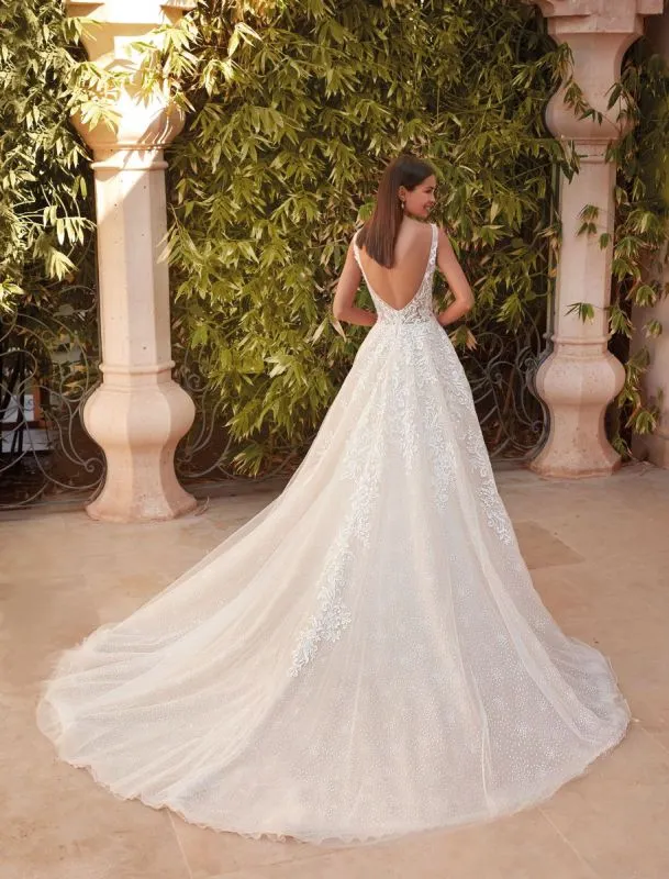 Size 14 Demetrios 1084 Ivory/Sheer/Nude/Natural Gown