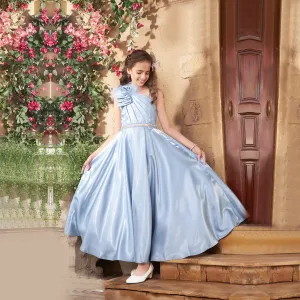 Sky Blue One-Shoulder Pattern  Gown