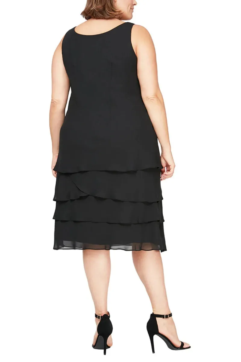 SL Fashions Chiffon Jacket with Beaded Detail Scoop Neckline Tiered Skirt Set Dress (Plus Size)