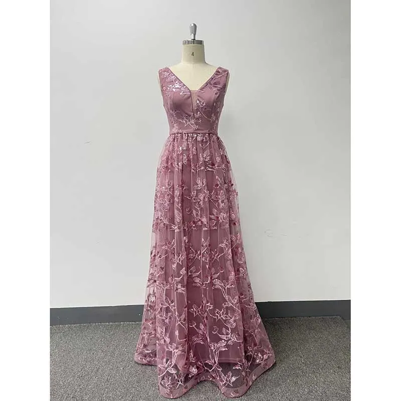 Sleeveless Sequin V-Neck Long Prom Dress Event Dress Wedding Ball Gown Dress