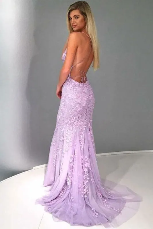 Spaghetti Strap Mermaid Dress Appliques Tulle Senior Prom Dresses