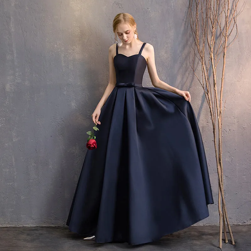 Straps Sweetheart Neckline Satin Navy Blue Bridesmaid Dresses