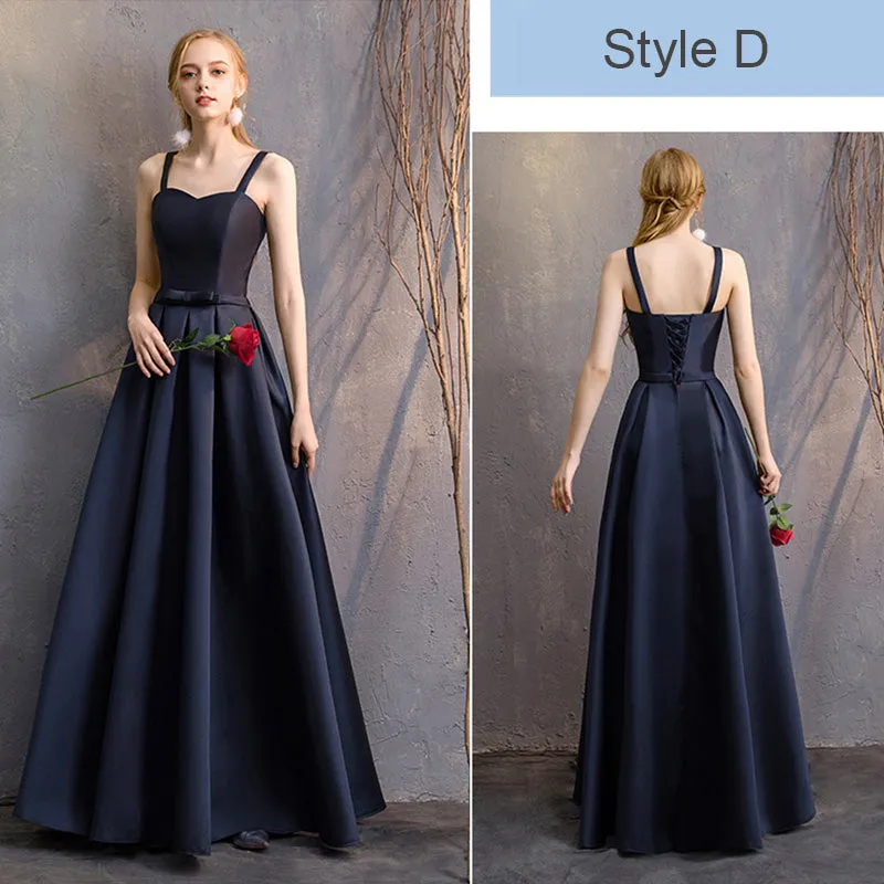 Straps Sweetheart Neckline Satin Navy Blue Bridesmaid Dresses