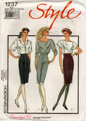 Style 1237 Womens High Waisted Pencil Skirts 1980s Vintage Sewing Pattern 10 - 14 UNCUT Factory Folded