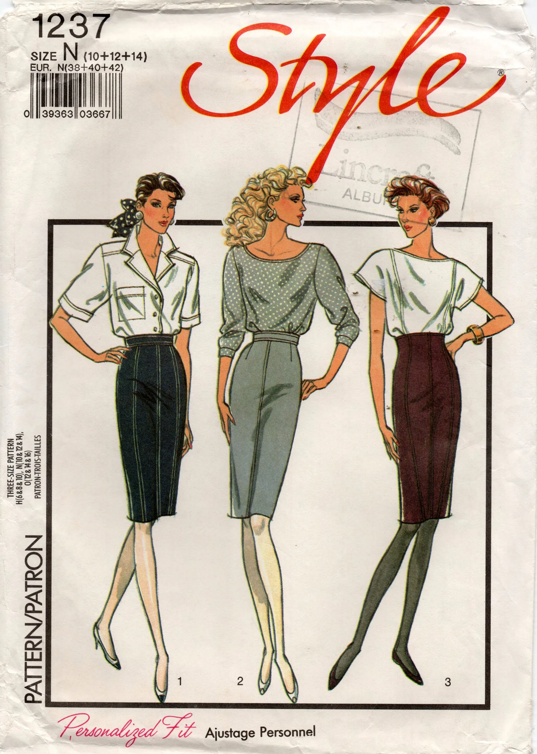 Style 1237 Womens High Waisted Pencil Skirts 1980s Vintage Sewing Pattern 10 - 14 UNCUT Factory Folded