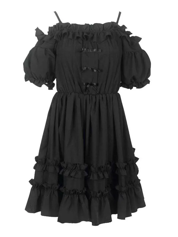 Sweet Lolita OP Dress Layered Ruffle Chiffon Black Lolita One Piece Dress