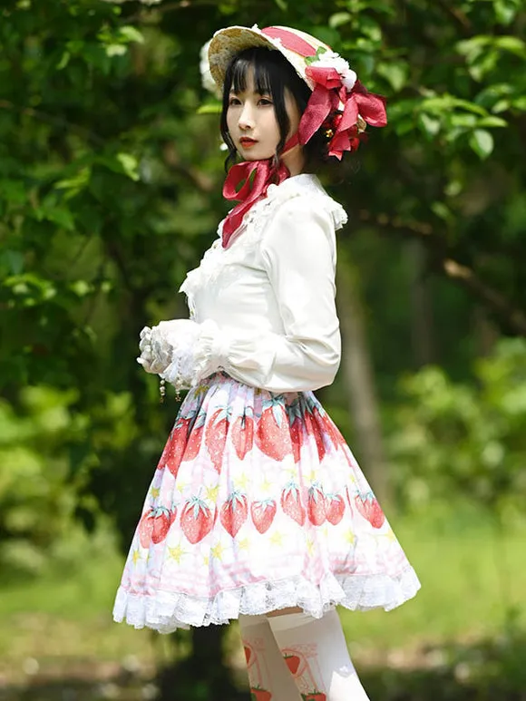 Sweet Lolita Overskirt Lace Pink Fruit Pattern Polyester Daily Casual Tea Party Lolita Skirts