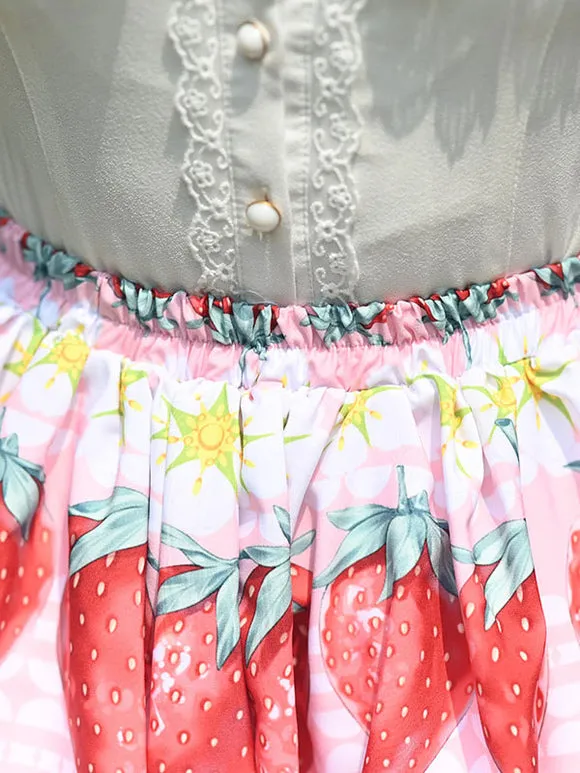 Sweet Lolita Overskirt Lace Pink Fruit Pattern Polyester Daily Casual Tea Party Lolita Skirts