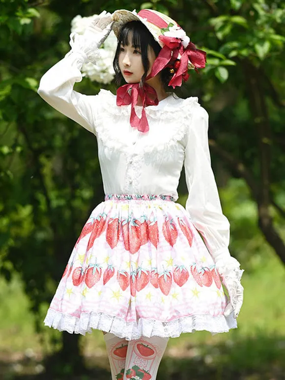 Sweet Lolita Overskirt Lace Pink Fruit Pattern Polyester Daily Casual Tea Party Lolita Skirts