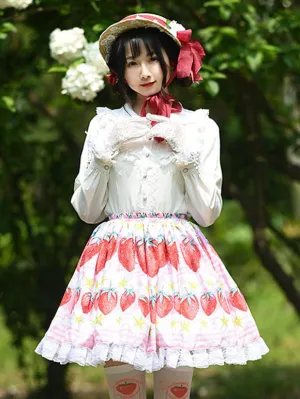 Sweet Lolita Overskirt Lace Pink Fruit Pattern Polyester Daily Casual Tea Party Lolita Skirts