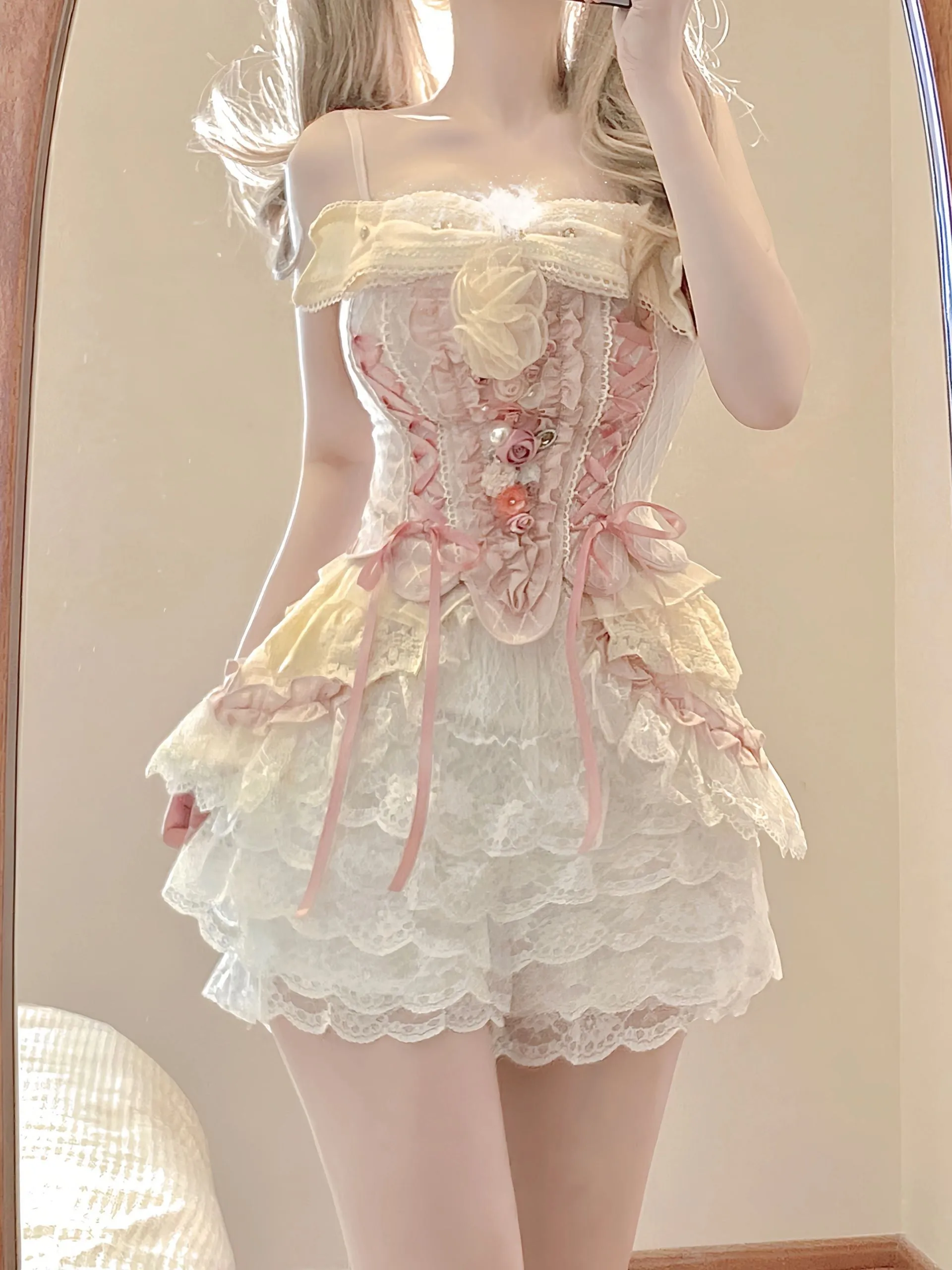 Sweet Top   Mesh Skirt Two-piece Set UB98710
