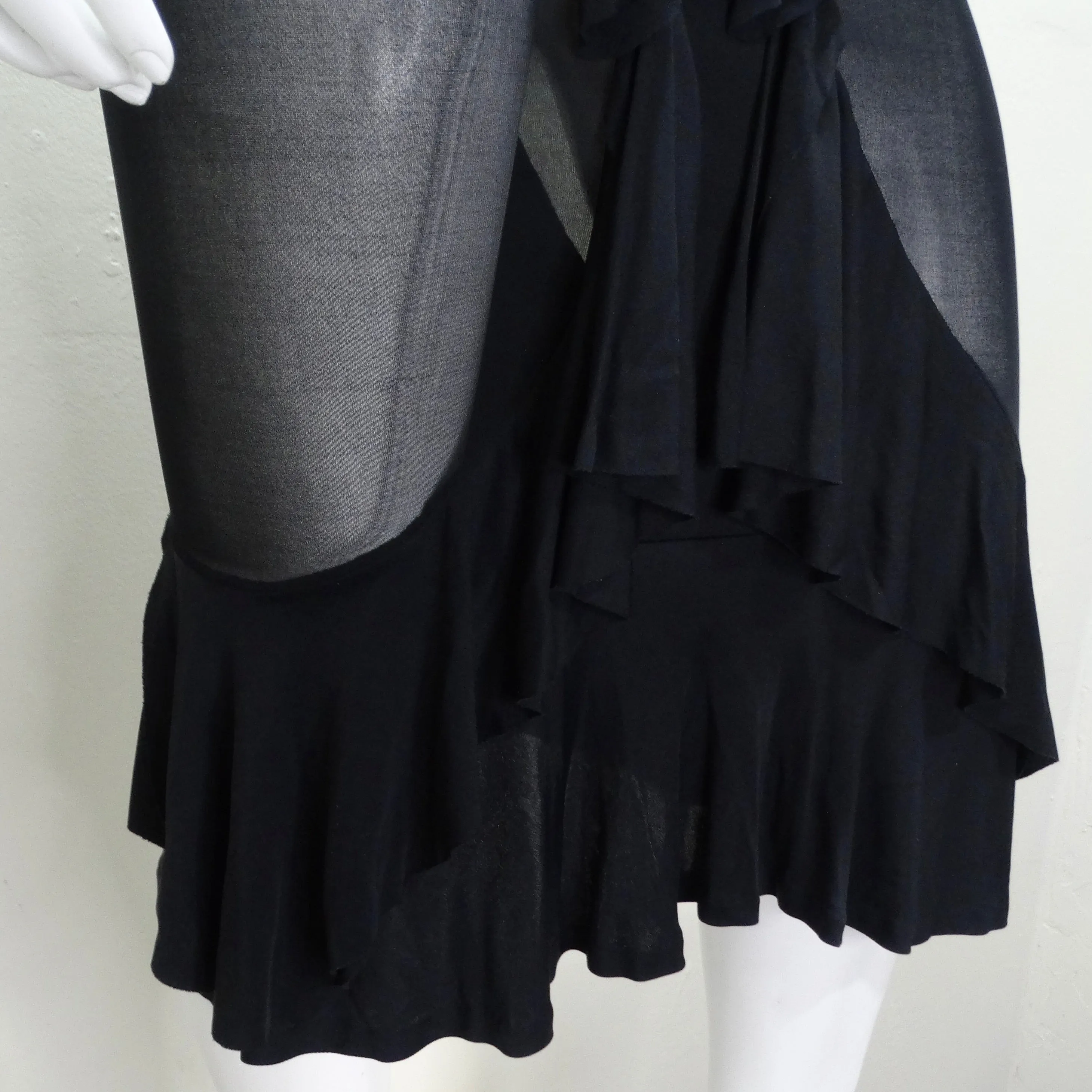 Tom Ford for Yves Saint Laurent Black Ruffled Sheer Midi Skirt