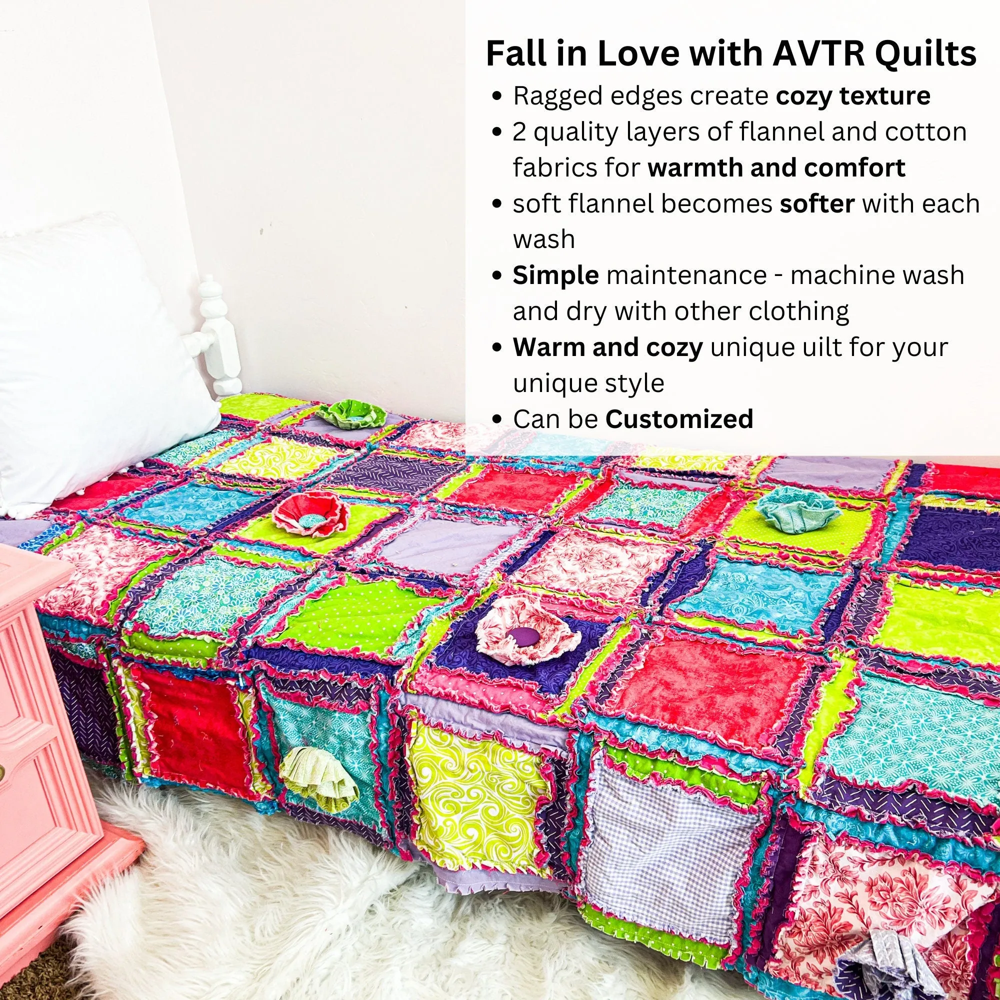 Twin Size Quilt Homemade Quilts for Sale, Teen Girl Room Decor, Pink Bedding Boho Comforter for Girls