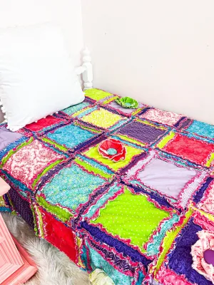 Twin Size Quilt Homemade Quilts for Sale, Teen Girl Room Decor, Pink Bedding Boho Comforter for Girls