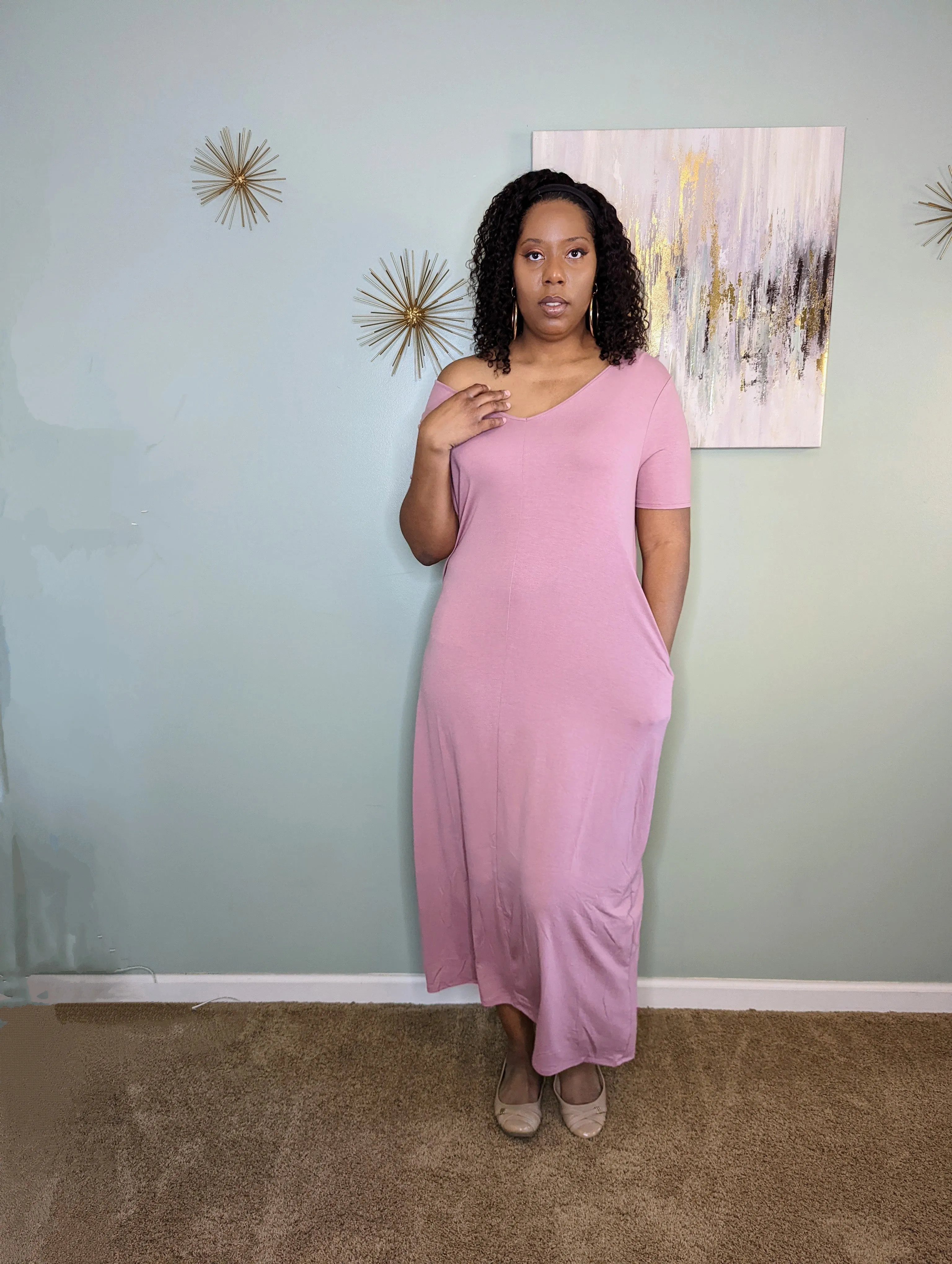 V-NECK SHORT SLEEVE MAXI (Lt. Rose)