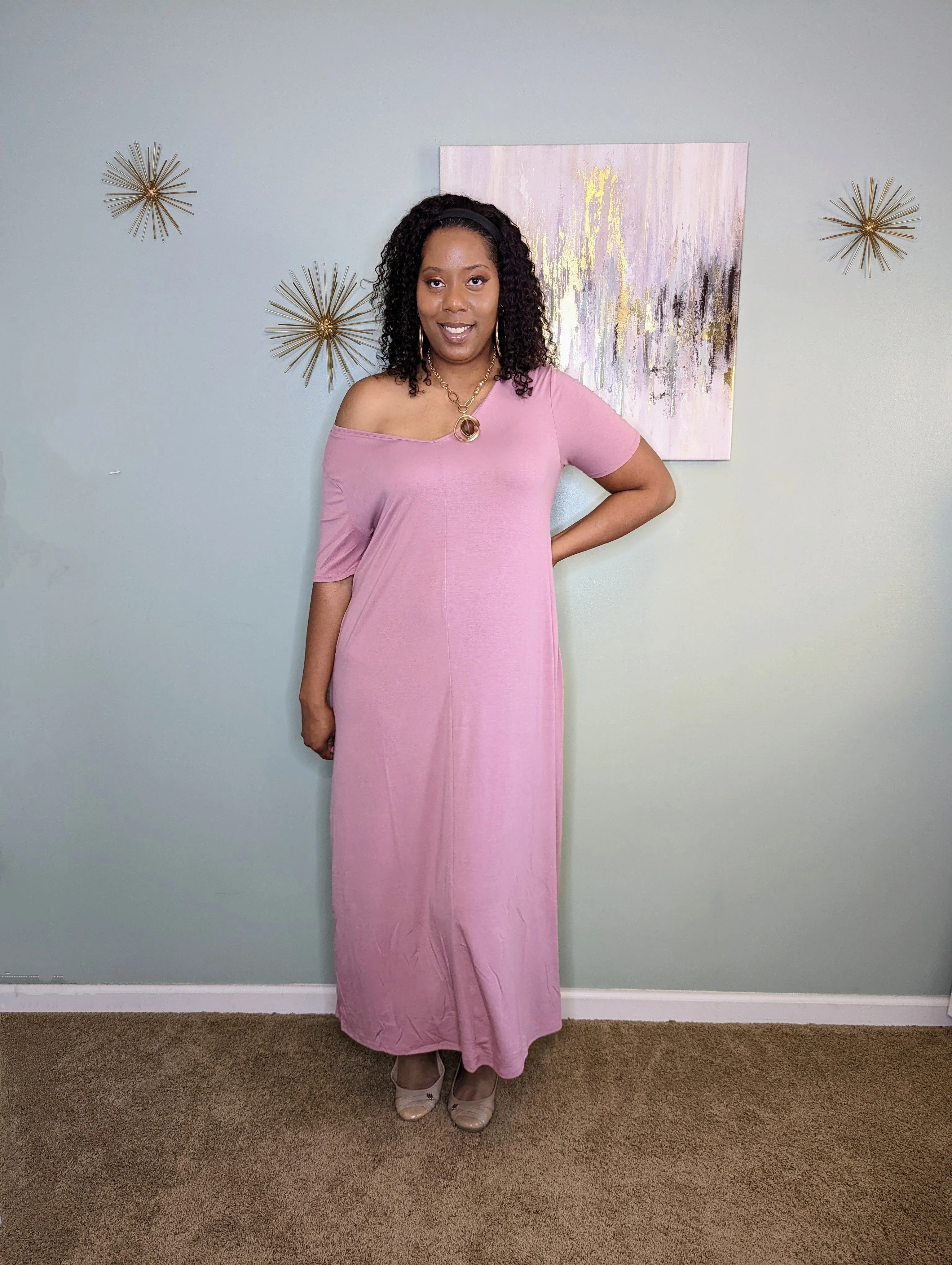 V-NECK SHORT SLEEVE MAXI (Lt. Rose)