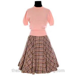 Vintage 1940s Circle Skirt Wool Tweed Pinks Gray Blums-Vogue Adorable Small