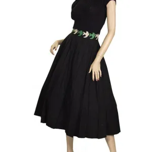 Vintage 1940s Cotton Skirt Black W/Angel Fish Motif 1940S 24 Waist