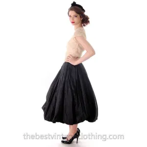 Vintage 1950s Black Pleated Taffeta Bubble Skirt Small 25 Waist
