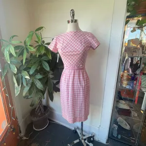 Vintage 50s / 60s Pink & White Check dress // Size XS (HT2386)