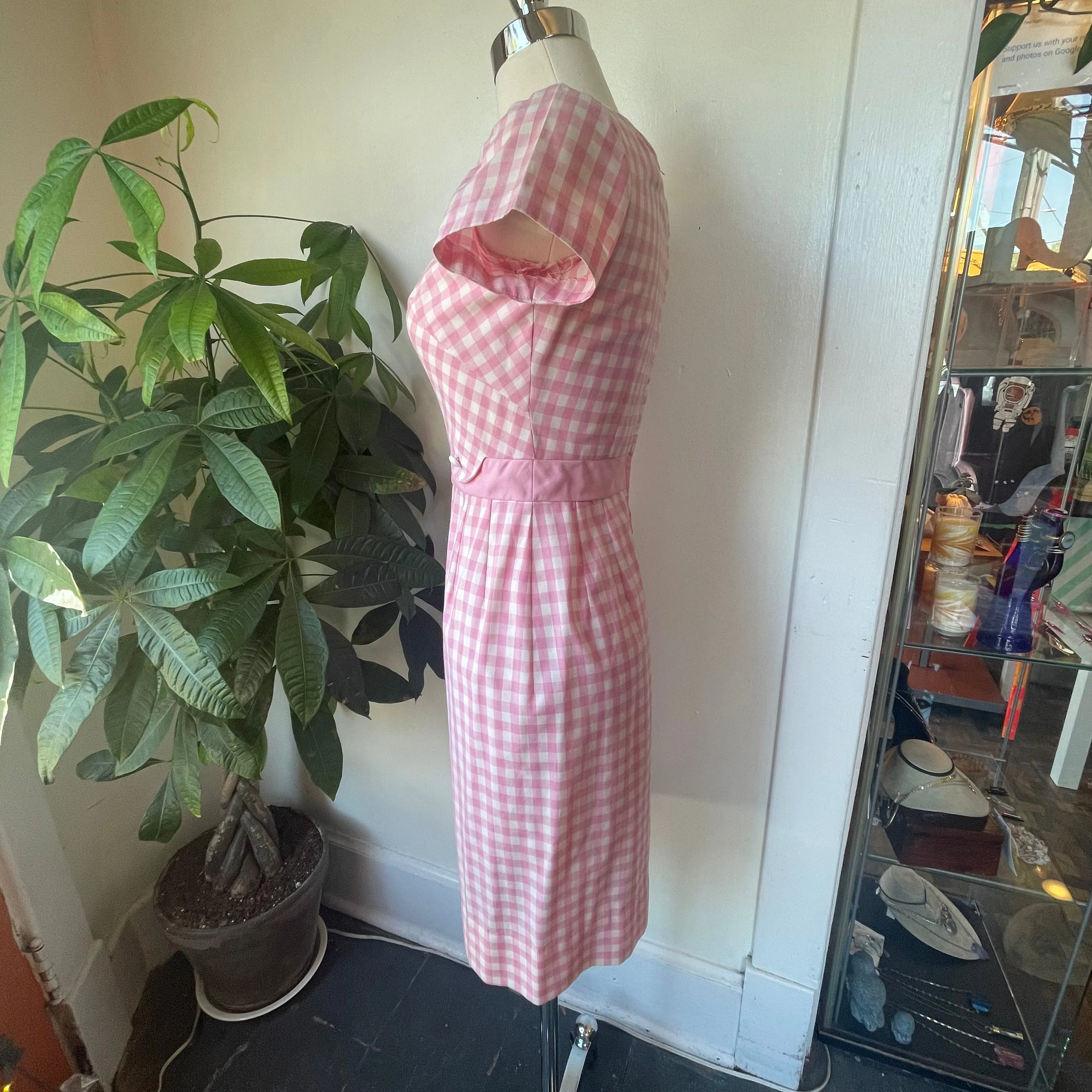 Vintage 50s / 60s Pink & White Check dress // Size XS (HT2386)