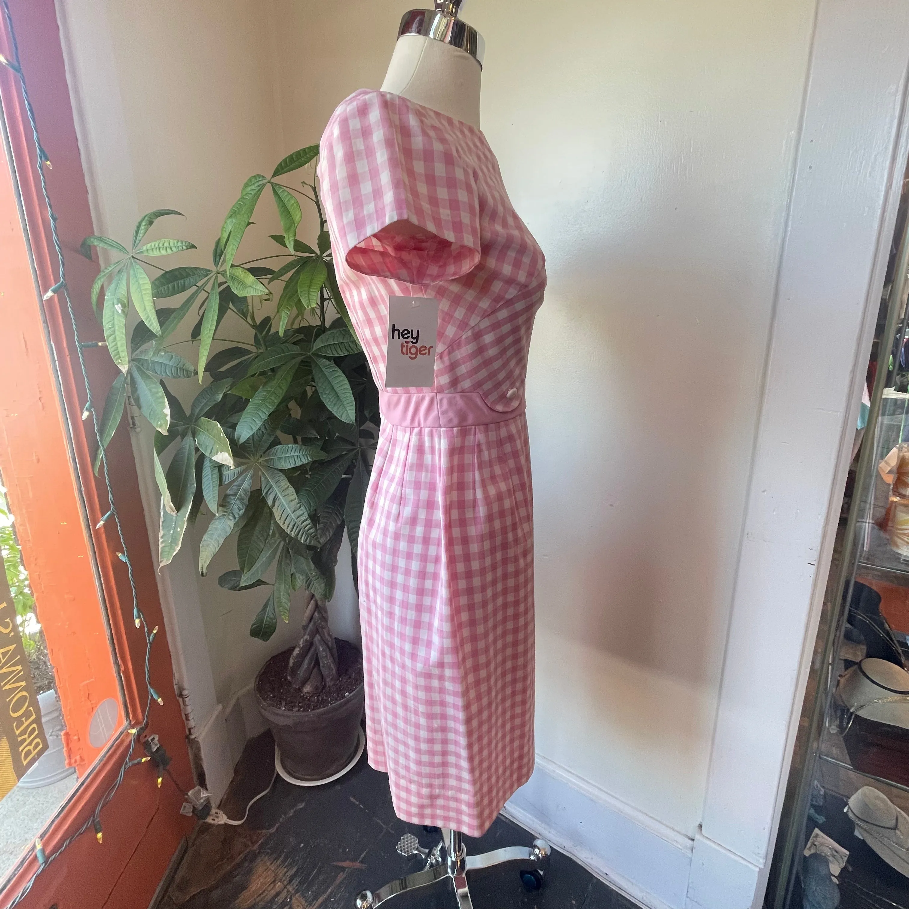 Vintage 50s / 60s Pink & White Check dress // Size XS (HT2386)