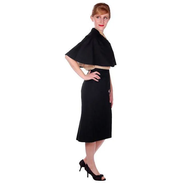 Vintage Black Cape & Pencil Skirt Laurice Keyloun 1950s 26 Waist 37 Hips