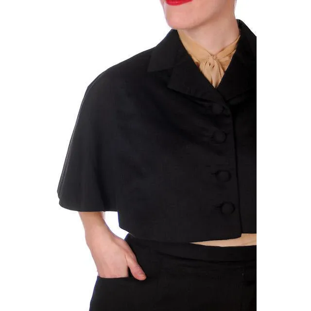 Vintage Black Cape & Pencil Skirt Laurice Keyloun 1950s 26 Waist 37 Hips