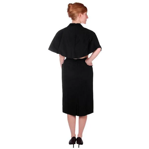Vintage Black Cape & Pencil Skirt Laurice Keyloun 1950s 26 Waist 37 Hips