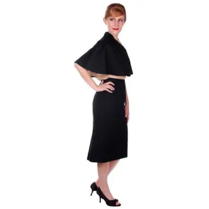 Vintage Black Cape & Pencil Skirt Laurice Keyloun 1950s 26 Waist 37 Hips