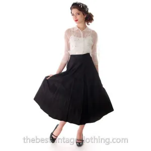 Vintage Black Taffeta Skirt Full Cool Zig Zag Soutache 1940s 27 Waist