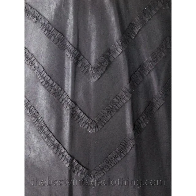 Vintage Black Taffeta Skirt Full Cool Zig Zag Soutache 1940s 27 Waist