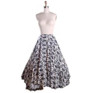 Vintage Circle Skirt Black & White Dragon Print 1950S 26 Waist Daisy's of Miami