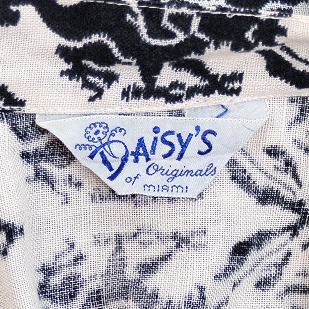 Vintage Circle Skirt Black & White Dragon Print 1950S 26 Waist Daisy's of Miami
